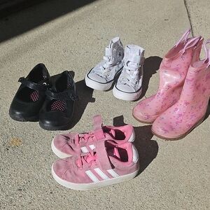 Adidas Kids Pink Sneakers with White Stripes